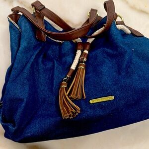 Liz Claiborne Blue Shoulder Bag with Leather Accents